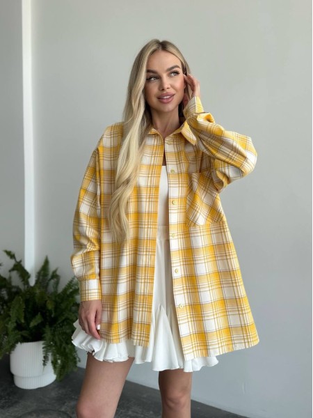 Жіноча фланелева сорочка в клітинку жовтого кольору 31213