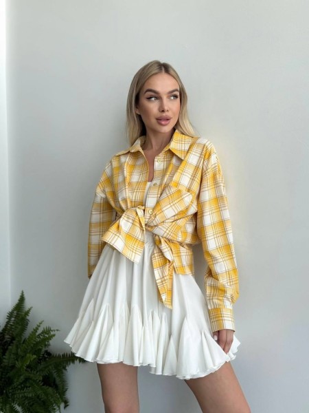 Жіноча фланелева сорочка в клітинку жовтого кольору 31213