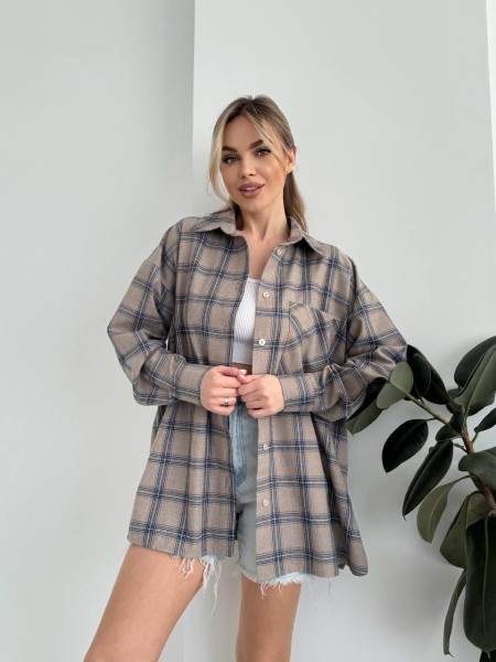 Жіноча фланелева сорочка в клітинку кавового кольору 31214