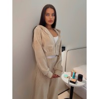 Велюровый женский костюм на молнии бежевого цвета 31222