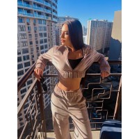 Велюровый женский костюм на молнии кофейного цвета 31225