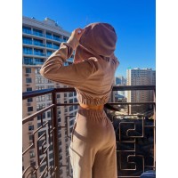 Велюровый женский костюм на молнии кофейного цвета 31225