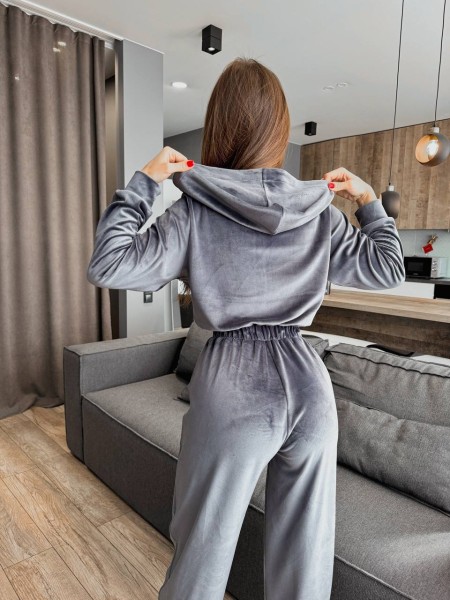 Жіночий велюровий комбінезон графiтового кольору 31232