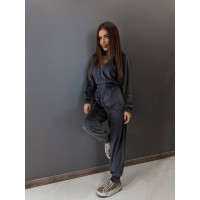 Женский велюровый комбинезон графитового цвета 31232