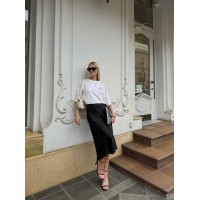 Женская шелковая юбка миди черного цвета 31262