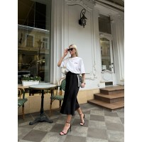 Женская шелковая юбка миди черного цвета 31262