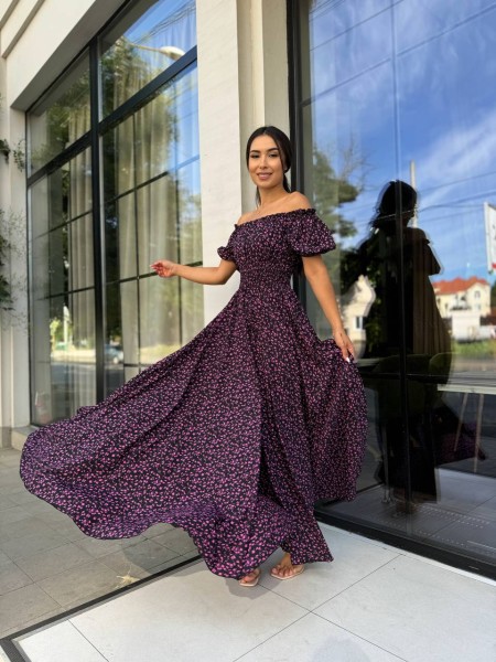 Повітряна сукня максі у квітку чорного кольору 31292