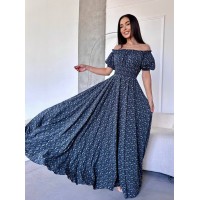 Повітряна сукня максі у квітку синього кольору 31295