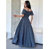 Повітряна сукня максі у квітку синього кольору 31295