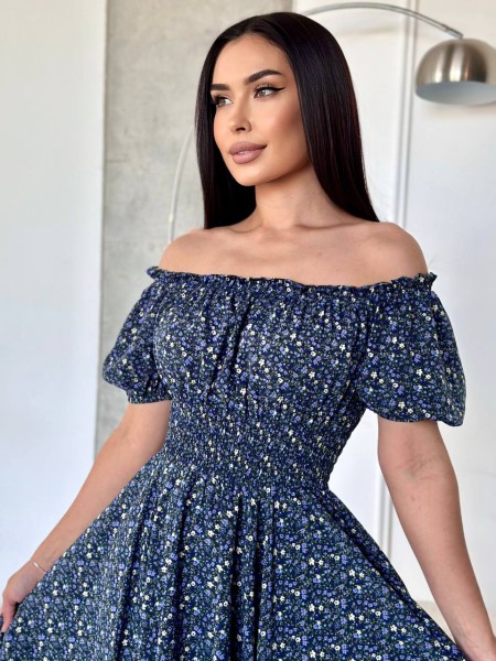 Повітряна сукня максі у квітку синього кольору 31295