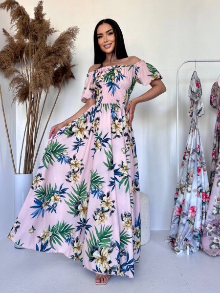 Повітряна сукня максі у квітку рожевого кольору 31296