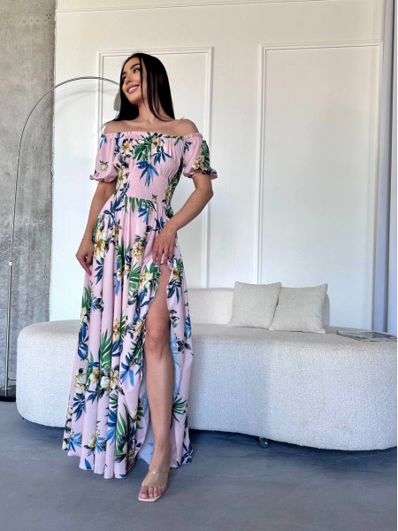 Повітряна сукня максі у квітку рожевого кольору 31296