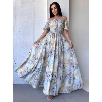 Воздушное платье макси в цветок молочного цвета 31297