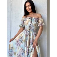 Воздушное платье макси в цветок молочного цвета 31297