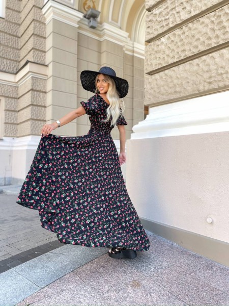 Повітряна сукня максі у троянду чорного кольору 31298