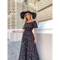 Повітряна сукня максі у троянду чорного кольору 31298