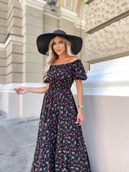 Повітряна сукня максі у троянду чорного кольору 31298