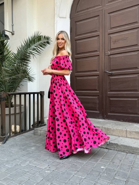 Повітряна сукня максі малинового кольору 31299