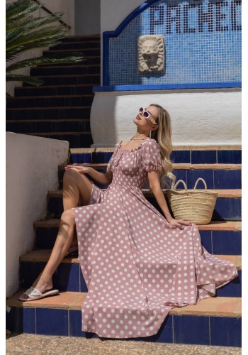 Повітряна сукня максі пудрового кольору 31301