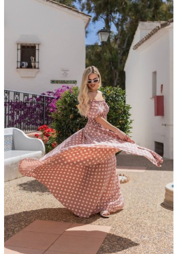 Повітряна сукня максі пудрового кольору 31301