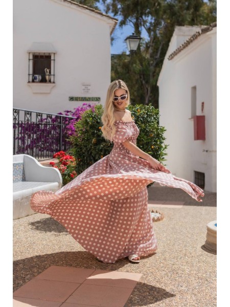 Повітряна сукня максі пудрового кольору 31301