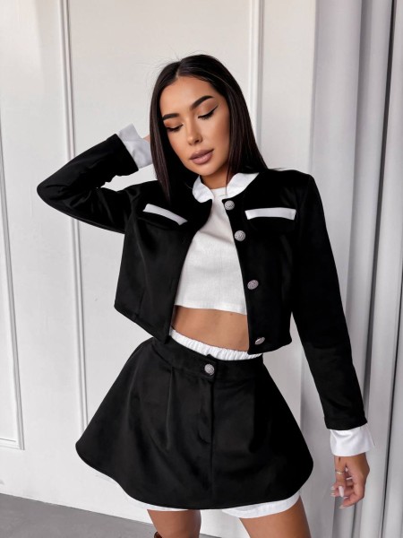 Жіночий костюм 2-ка (спідниця-шорти+піджак) чорного кольору 31315