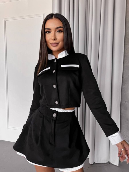 Жіночий костюм 2-ка (спідниця-шорти+піджак) чорного кольору 31315