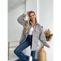 Жіноча куртка-сорочка сiрого кольору 31317