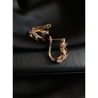 Сережки "Гілочка" англійський замок золотого кольору різнокольоровим камінчиком 31320