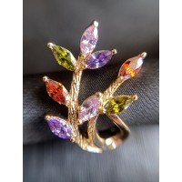 Сережки "Гілочка" англійський замок золотого кольору різнокольоровим камінчиком 31320