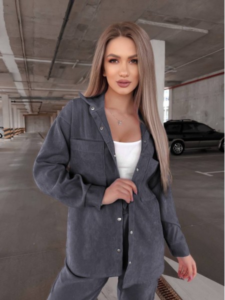 Вельветовый костюм на кнопках графитового цвета  31335