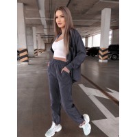 Вельветовий костюм на кнопках графітового кольору 31335