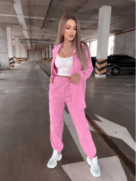 Вельветовий костюм на кнопках рожевого кольору 31337