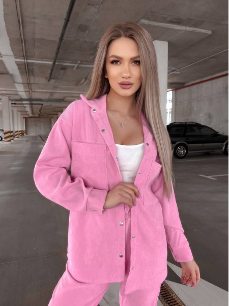 Вельветовий костюм на кнопках рожевого кольору 31337