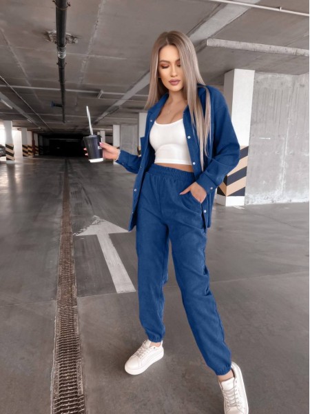 Вельветовый костюм на кнопках синего цвета  31341