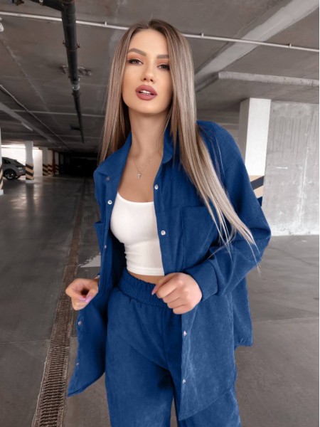 Вельветовый костюм на кнопках синего цвета  31341