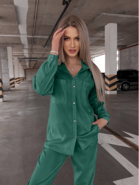 Вельветовый костюм на кнопках зеленого цвета  31342