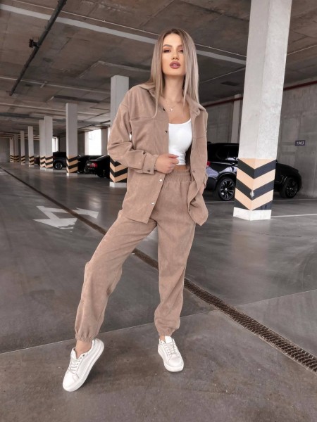 Вельветовый костюм на кнопках кофейного цвета  31344