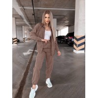 Вельветовый костюм на кнопках коричневого цвета  31345