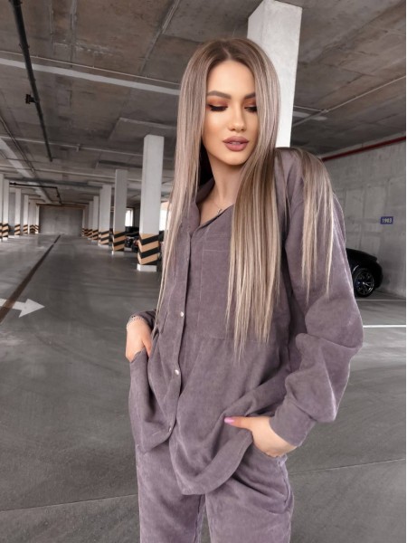 Вельветовий костюм на кнопках лавандового кольору 31346