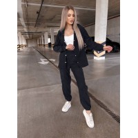 Вельветовий костюм на кнопках чорного кольору 31347