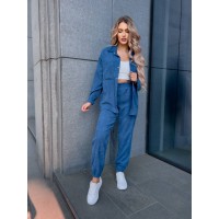 Вельветовий костюм на кнопках темно-синього кольору 31348