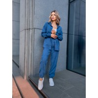 Вельветовий костюм на кнопках темно-синього кольору 31348