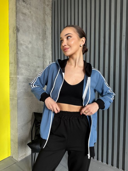 Жіночий спортивний костюм на блискавці синього кольору 31385