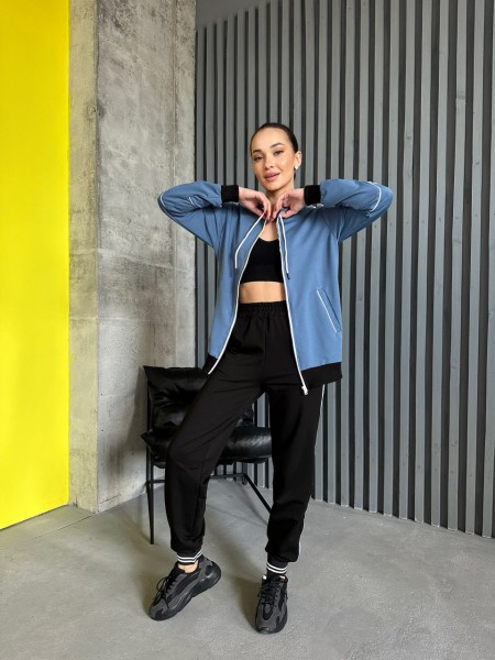 Жіночий спортивний костюм на блискавці синього кольору 31385