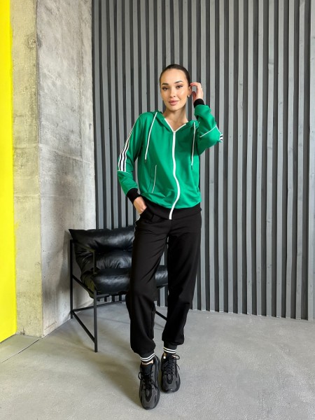 Жіночий спортивний костюм на блискавці зеленого кольору 31389