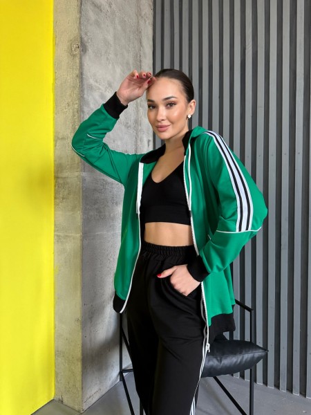 Жіночий спортивний костюм на блискавці зеленого кольору 31389