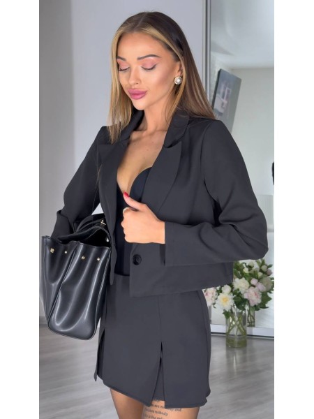 Жіночий класичний костюм спідниця-шорти+піджак чорного кольору 31409