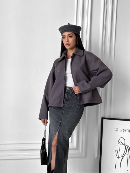 Жіночий кашеміровий жакет графітового кольору 31412