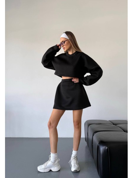 Женский прогулочный костюм юбка+батник черного цвета 31425